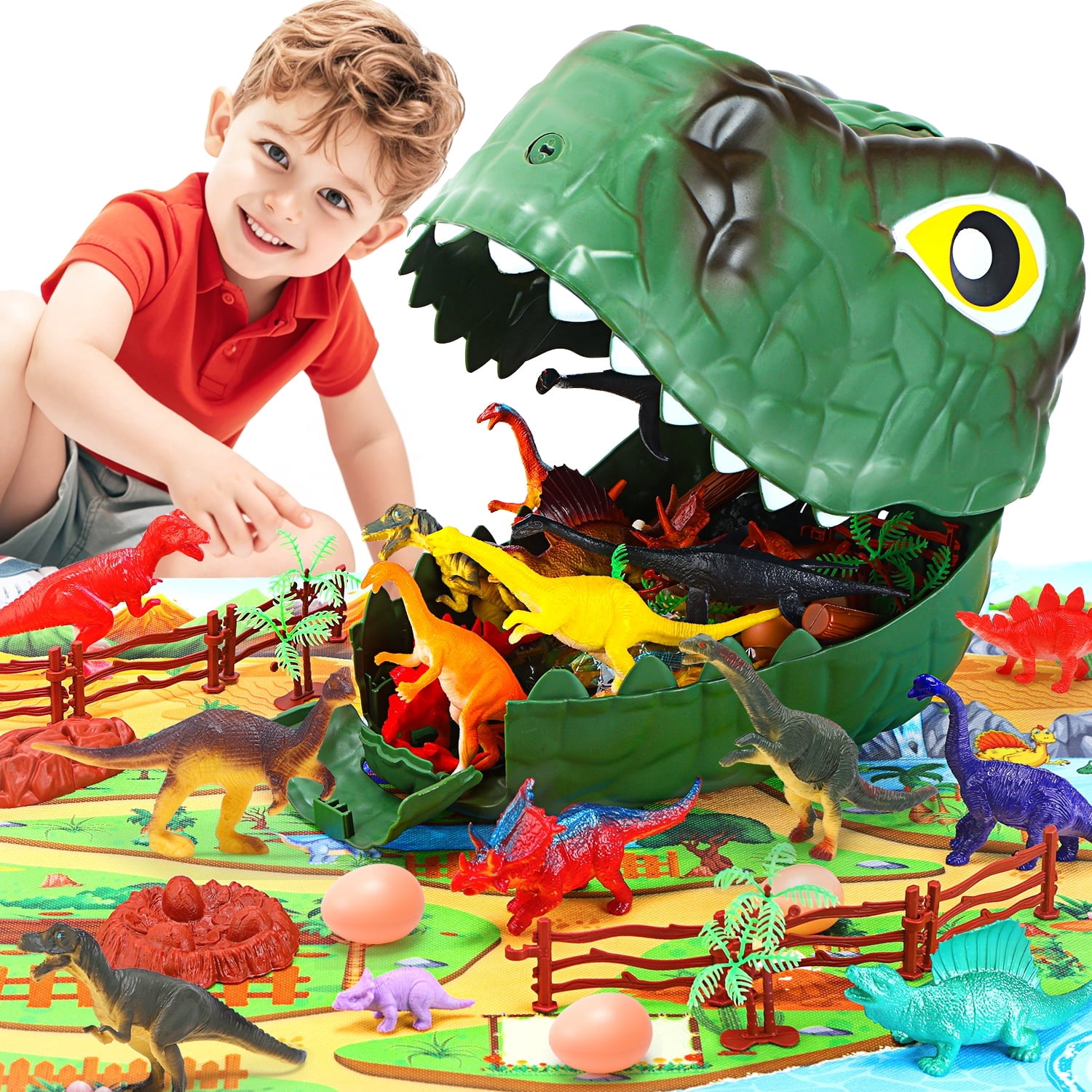 JoyStone JoyStone 67PCS Dinosaur Toys for Kids, Realistic Dino Figures Set with Eggs&Trees&Fence Playset, Great Gift for Toddler Boys & Girls, Dark green