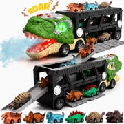 JoyStone Dinosaur Truck Toy, 17 Inch Transport Carrier with Lights, Sounds & Mist Spray, Includes 6 Dinosaur Cars, Gift for Kids Ages 3-7