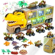 JoyStone Dinosaur Truck Toys for Kids 3-5 Years, 18 in 1 T-Rex Transport Car Carrier Truck with Light, Music & Roar Sound and Slide, Christmas Birthday Gifts for Boys, Green