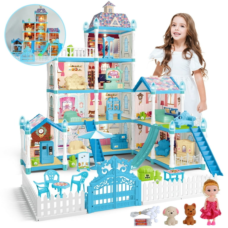 JoyStone DollHouse with Colorful Light and 11 Rooms for Girl, Huge Doll  House DIY Pretend Dream Toy, Dreamy Princess House for Kids Gifts Ages 4-8,  Blue 