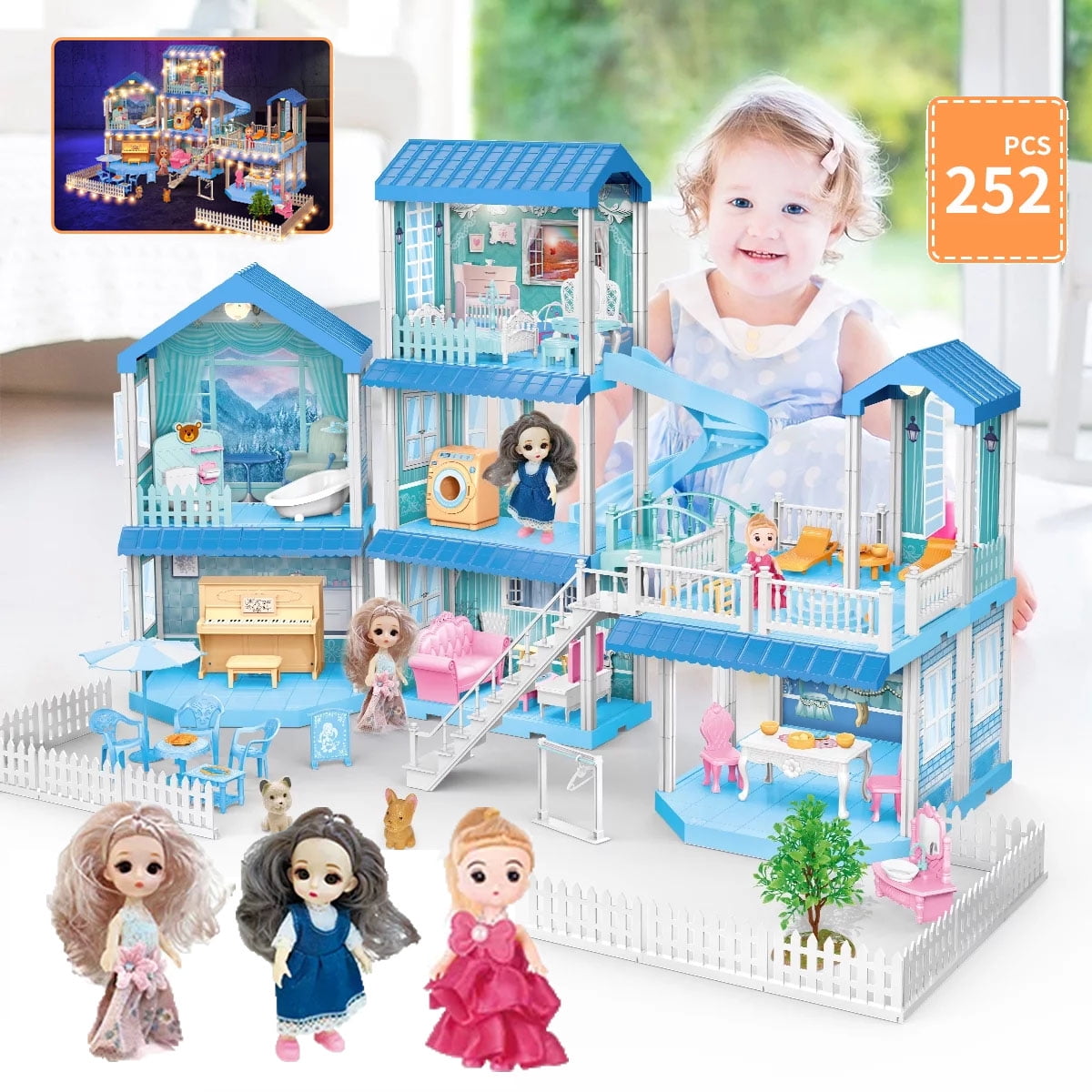 Children's Doll House, 3 Floors, 9 Rooms, , Diy Pretend Games To