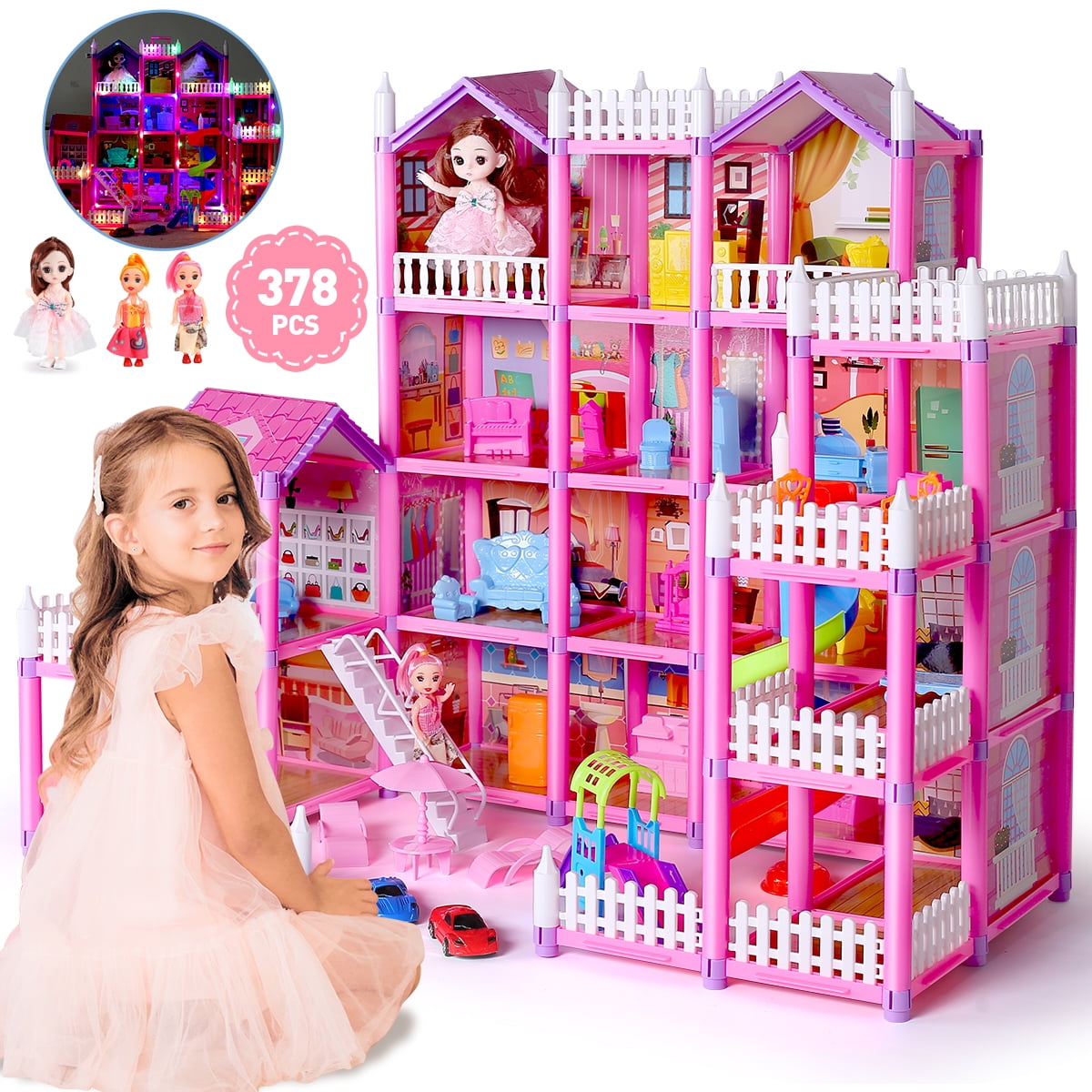 Princess Big Villa DIY Simulation Assembled Dollhouse Pink Castle Pretend  Play Doll Game Educational Toy For Girl Birthday Gift - AliExpress