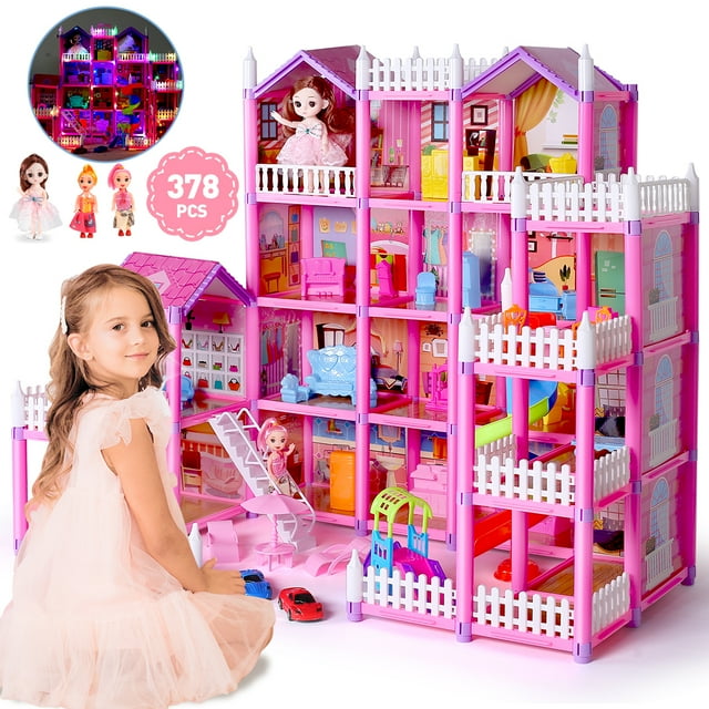 JoyStone DollHouse with Colorful Light, Pretend Play Toddler Doll House