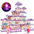 thumbnail image 1 of JoyStone DollHouse with Colorful Light, Pretend Play Toddler Doll House Furniture Sets with 2 Dolls, 22 Rooms DIY house, Creative Gift for Girls, Purple, 1 of 11