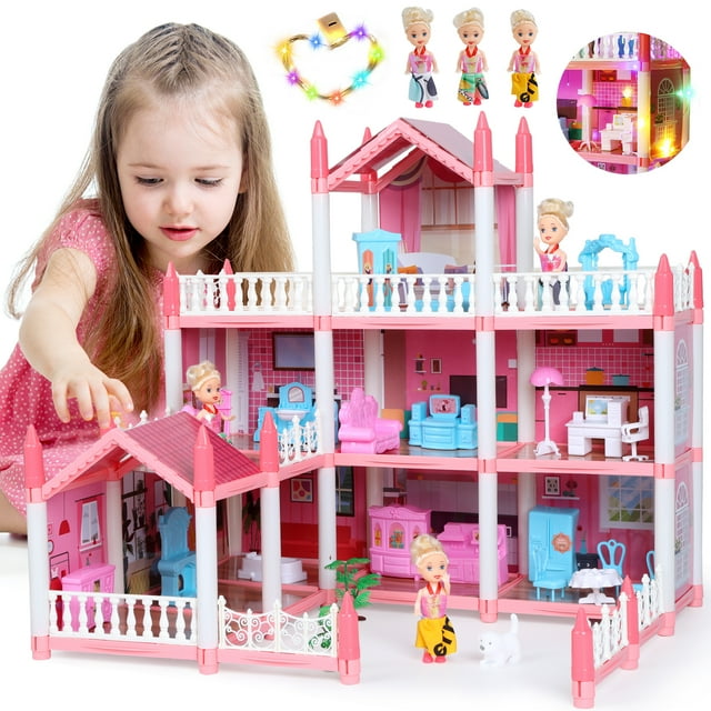 JoyStone DollHouse with Colorful Light, Pretend Play Toddler Doll House