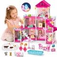 thumbnail image 1 of JoyStone Dollhouse, 8 Rooms Playhouse with Dolls Playset with Furniture&Light Strip& Rotating Slide, Gift Toy for Kids Ages 3-8, 1 of 8