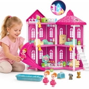 JoyStone Dollhouse Playset for Girls, Doll House with Furniture and Doll, Upgraded Durable Plastic Construction with Warm LED Lights, Pretend Playhouse Toy Gift