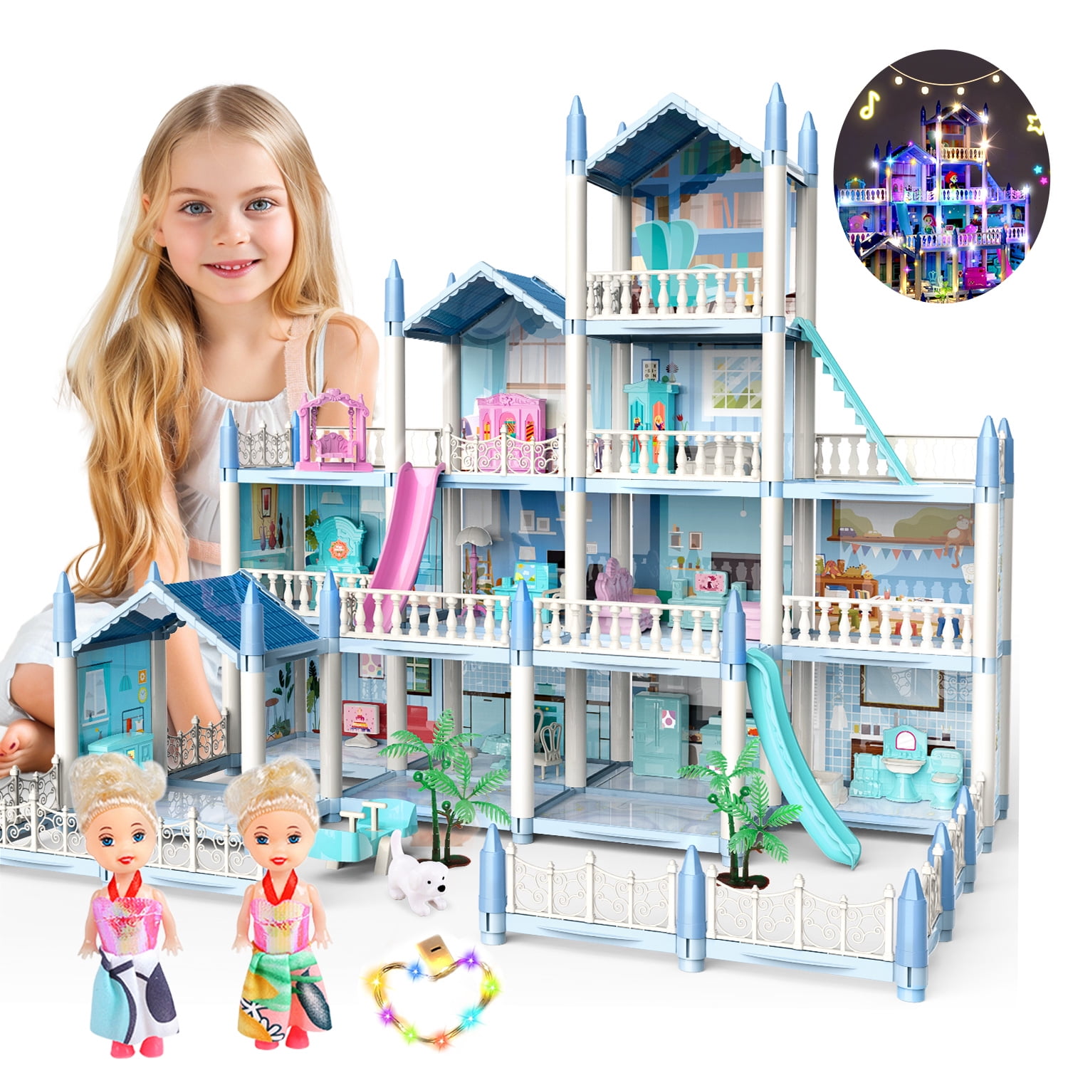 JoyStone Dollhouse with Colorful Light, Pretend Pl