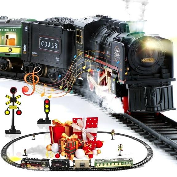 JoyStone Electric Train Set Toys for Boys with Smokes, Lights & Sound, Tracks, Toddler Model Train Set with Steam Locomotive Engine & Cargo Cars and Tracks, Christmas Toy Train for Kids