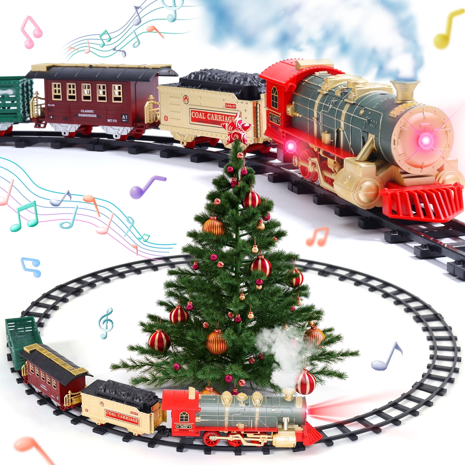 JoyStone Electric Train Set Toys for Boys with Smokes, Lights & Sound, Tracks, Toddler Model Train Set with Steam Locomotive Engine & Cargo Cars and Tracks, Christmas Toy Train for Kids