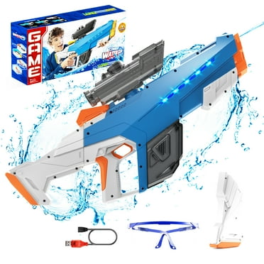 JoyStone Electric Water Gun with Light, Automatic Manual Suction 2-in-1 Water Gun for Adult Kids, Squirt Guns 39 Ft Range, Pool Beach Outdoor Party Toys, Blue