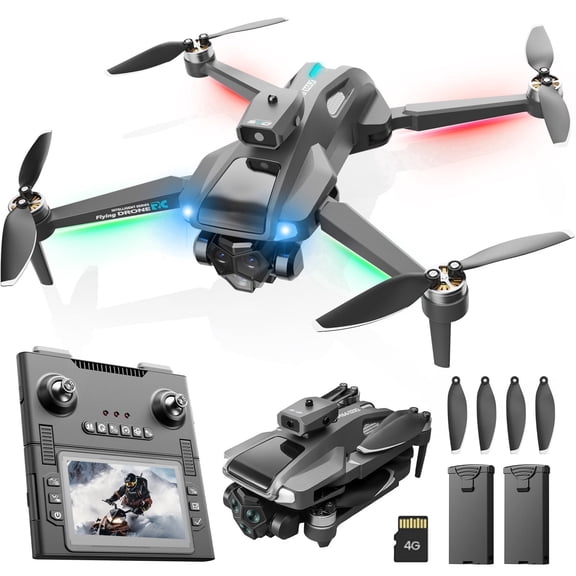 JoyStone FPV Drone with 1080P HD Camera for Beginner, Foldable RC Quadcopter with 4.3" HD LCD RC Screen, SD Card, 5G WiFi, Brushless Motor, Optical Flow, 2 Batteries, Grey