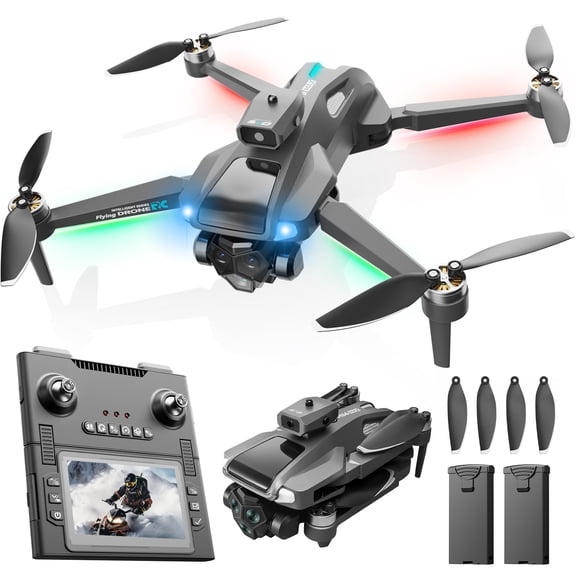 JoyStone FPV Drone with 1080P HD Camera for Beginner, Foldable RC Quadcopter with 4.3" HD LCD RC Screen, SD Card, 5G WiFi, Brushless Motor, Optical Flow, 2 Batteries, Grey