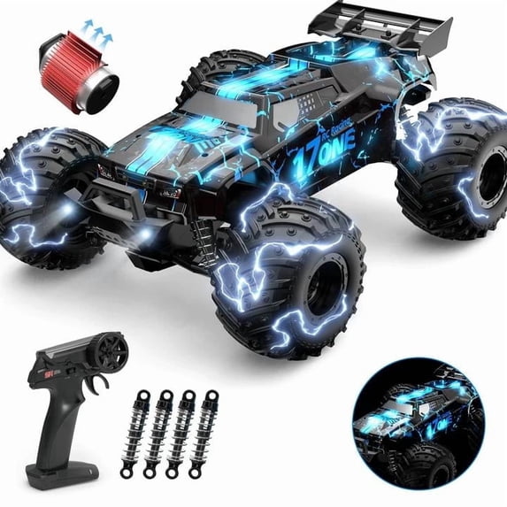 JoyStone Glowing RC Cars with Body Lights & Headlights, 1:14 Scale Remote Control Truck, 15+ mph High Speed Monster Truck, 2 Batteries for Boys Kids, Blue
