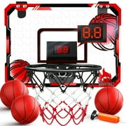 JoyStone Indoor Basketball Hoop for Kids, Mini Basketball Hoop with Electronic Scoreboard & Sounds, Over The Door Basketball Hoop 3 Balls for Kids & Adults, Red