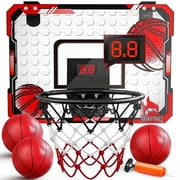 JoyStone Indoor Basketball Hoop for Kids, Mini Basketball Hoop with Electronic Scoreboard & Sounds, Over The Door Basketball Hoop 3 Balls for Kids & Adults, Red