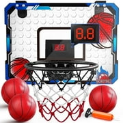 JoyStone Indoor Basketball Hoop for Kids, Mini Basketball Hoop with Electronic Scoreboard and Sounds, Over The Door Basketball Hoop 3 Balls for Kids & Adults, Blue