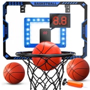 JoyStone Indoor Basketball Hoop for Kids, Mini Basketball Hoop with Electronic Scoreboard, LED Lights, Sounds, Over The Door Basketball Game Toys Gifts 3 Balls for Kids & Adults