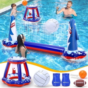 JoyStone Inflatable Pool Toys, 2-in-1 Swimming Pool Basketball & Volleyball Sets, Floating Basketball Hoop and Water Football, Summer Pool Game for Kids and Adults(Upgraded)