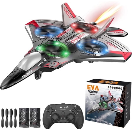 JoyStone Foam Remote Control Airplane, Jet Fighter RC Plane Stunt Drone Toy with LED Lights & 360° Spin, Easy to Fly RC Glider for Kids Adults, Red