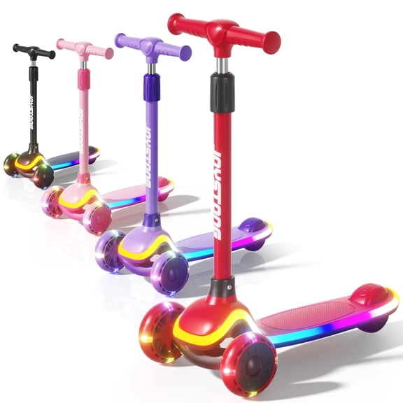 JoyStone Kick Scooter for Kids with LED Light Wheels & Music, 3 Adjustable Height Handlebars, Lean-to-Steer Technology, 3 Wheel Scooter for Toddlers Girls Boys Up to 110 Lbs, Red