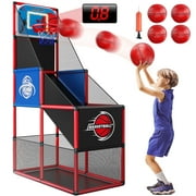 JoyStone Kids Arcade Basketball Game With Electronic Scoreboard and LED Lights, Indoor/Outdoor Basketball Hoop With 4 Balls, Basketball Game Toys Gifts for Boys and Girls (Red)
