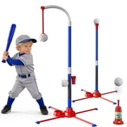 JoyStone 3-in-1 Baseball Set for Kids, Tee Ball Stand, Hanging Tee, Ball Launcher and 4 Softballs - Adjustable Height Baseball, Indoor/Outdoor Sports Gifts for Boys