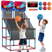JoyStone Kids Basketball Arcade Game With LED Scoring and Sounds, Dual Shot Basketball Game for 2 Players with 6 Balls, Indoor Outdoor Basketball Toy Set for Toddlers