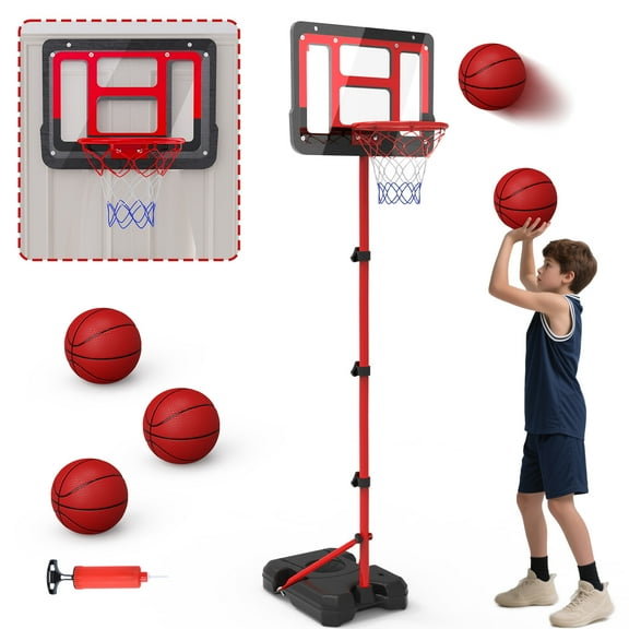JoyStone Kids Basketball Hoop with Stand, Adjustable Height 3.5FT-6.2FT Toddler Basketball Goal Indoor Outdoor Sport Game Gifts for Boys