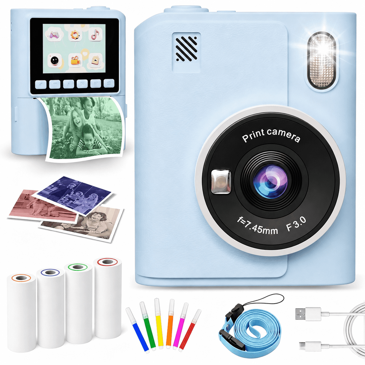 JoyStone JoyStone Kids Camera Instant Print, 1080P Instant Digital Camera with 4 Color Print Paper, Birthday Gift for Girls and Boys Aged 3-12, Blue