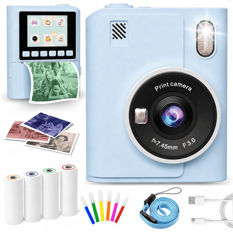 JoyStone Kids Camera Instant Print, 1080P Instant Digital Camera with 4 Color Print Paper, Birthday Gift for Girls and Boys Aged 3-12, Blue