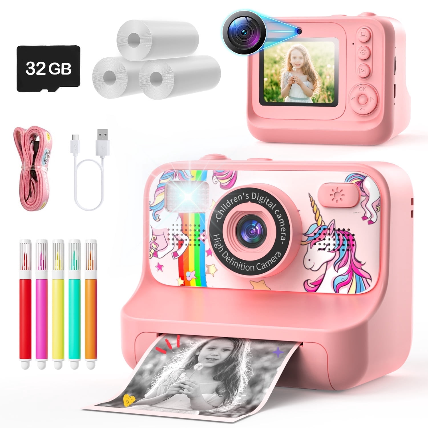 JoyStone Kids Camera Instant Print, Pink, Includes Printing Paper