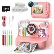 JoyStone Kids Camera Instant Print with Printing Paper and 32G TF Card, Selfie Camera with Color Pens, Cute Photo Album and Stickers, Suitable for DIY, Gift for Kids Aged 3-12, Pink