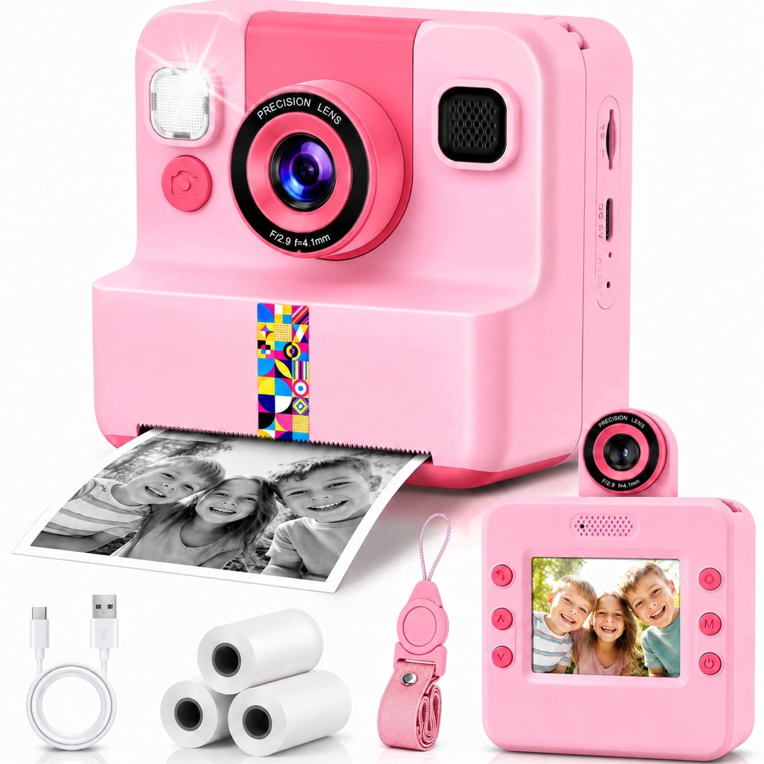 JoyStone JoyStone Kids Instant Print Camera, Digital Camera for Kids with 180° Flip Lens, 2.4” Screen, 3 Paper Rolls, Birthday Gift for Kids, Pink