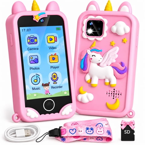 JoyStone Kids Camera Phone with Parental Control, Video, Music, Games, SD Card, Rechargeable Pink Gift for Kids Ages 3-8