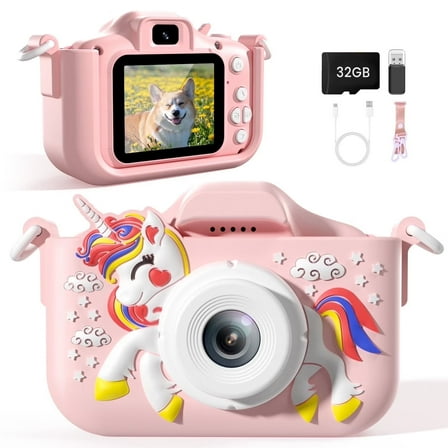 JoyStone Kids Camera Toys with 1080P Video for 3-12 Year Old, Chritmas Birthday Gifts for Kids, 32GB SD Card & Silicone Cover