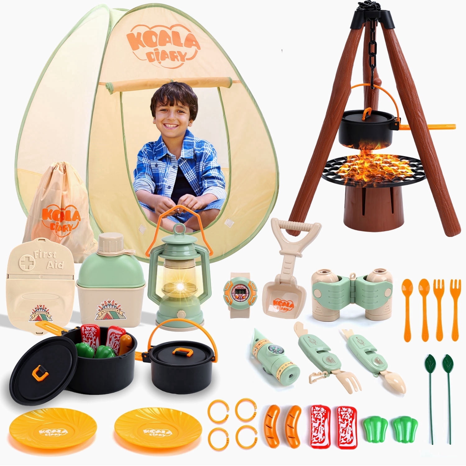 JoyStone JoyStone Kids Camping Set with Tent, 42Pcs Camping Pretend Play Tent, Toy Campfire, Binoculars, Oil Lantern, Indoor and Outdoor Camping Toy Set, Gift Idea for Boys Girls