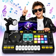 JoyStone Kids DJ Mixer Toy with Bluetooth, Turntable, Piano Keys & Microphone, Light-Up DJ Controller Board for Toddlers & Beginners, Musical Instrument Toy Gift for Ages 3-8, Black