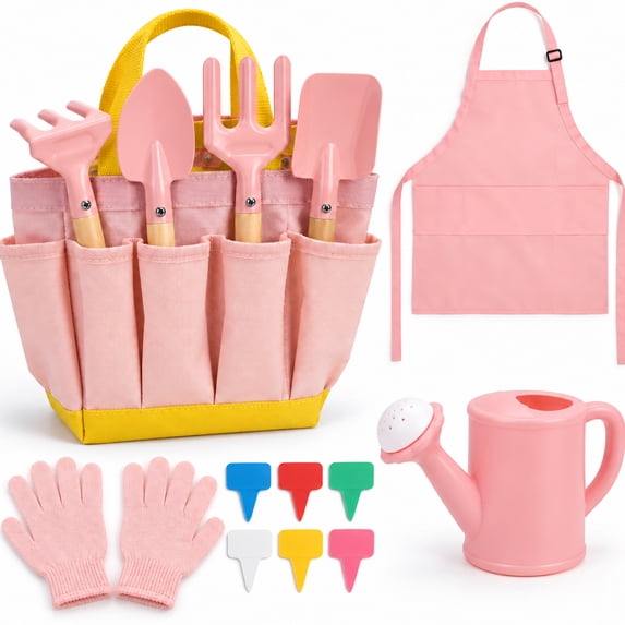 JoyStone Kids Gardening Set with Watering Can, Apron, Gloves & Tote Bag, Outdoor Pretend Play Garden Tools for Toddlers, Boys & Girls Ages 3+