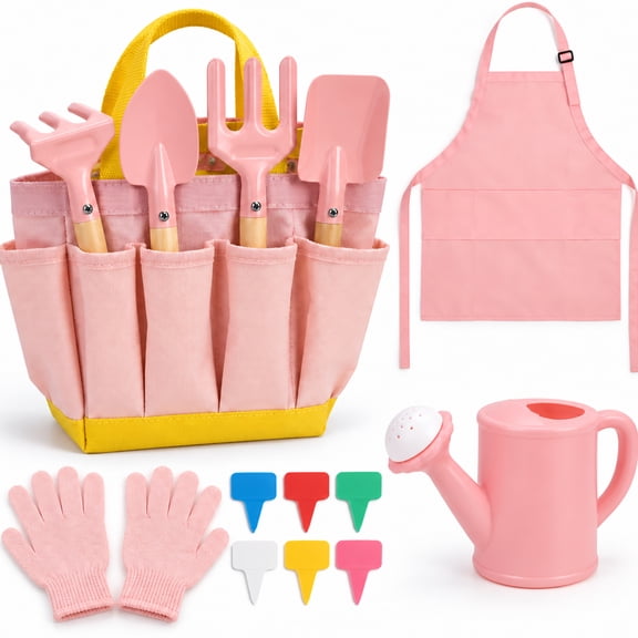 JoyStone Kids Gardening Set with Watering Can, Apron, Gloves & Tote Bag, Outdoor Pretend Play Garden Tools for Toddlers, Boys & Girls Ages 3+