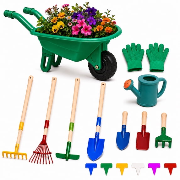 joystone-kids-gardening-tool-set-with-wheelbarrow-watering-can-gloves