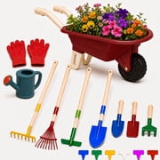 JoyStone Kids Gardening Tool Set with Wheelbarrow and Watering Can, 16-Piece Set with Wooden-Handle Tools, Ages 3-6