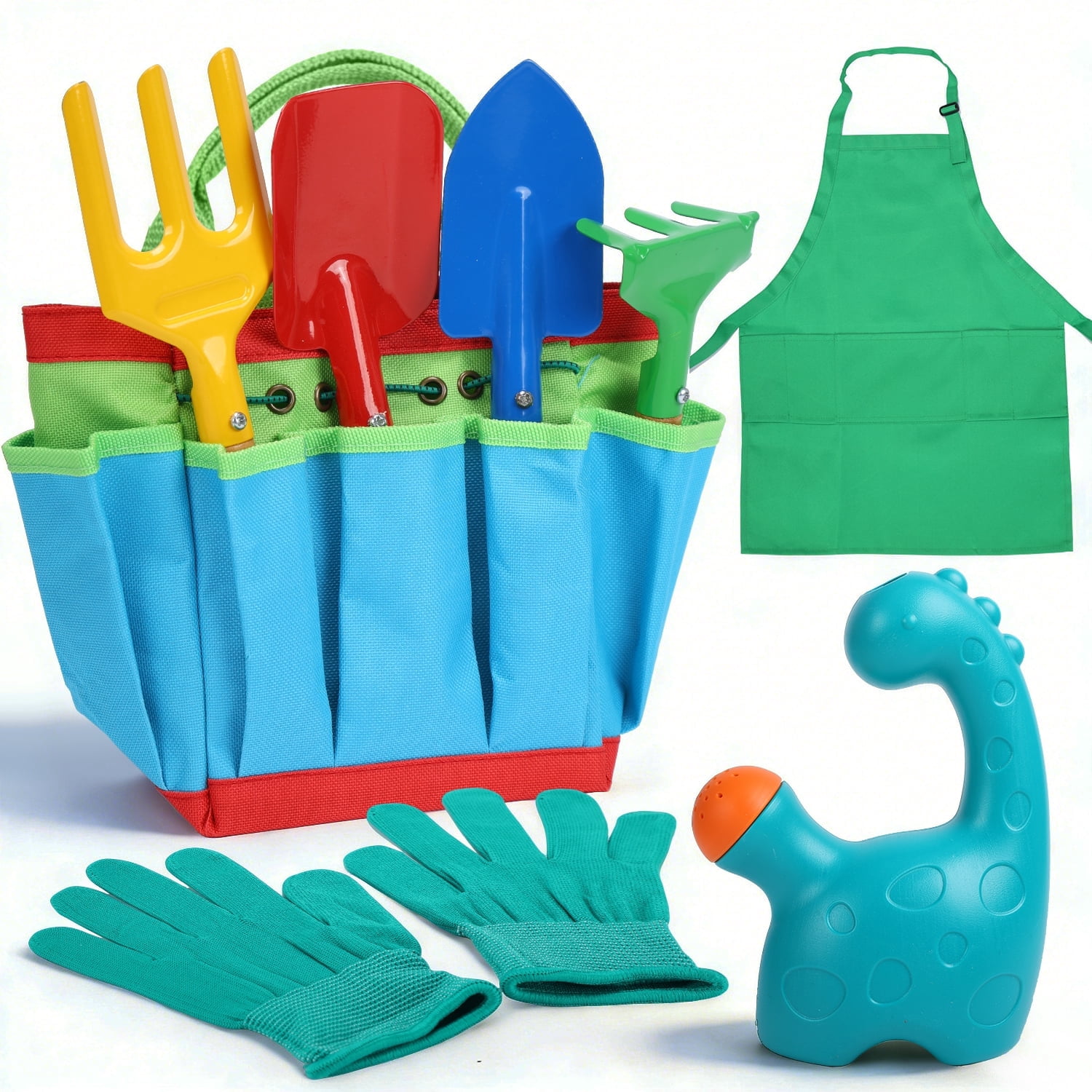 JoyStone JoyStone Kids Gardening Set with Dinosaur Watering Can, Apron, Gloves & Tote Bag, Outdoor Pretend Play Garden Tools for Toddlers, Boys & Girls Ages 3+