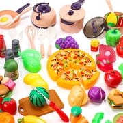 JoyStone Kids Kitchen Playset, 58PCS Pretend Cooking Toys with Pots, Pans, Utensils & Cutting Food, Educational Gift for Toddlers Girls Boys