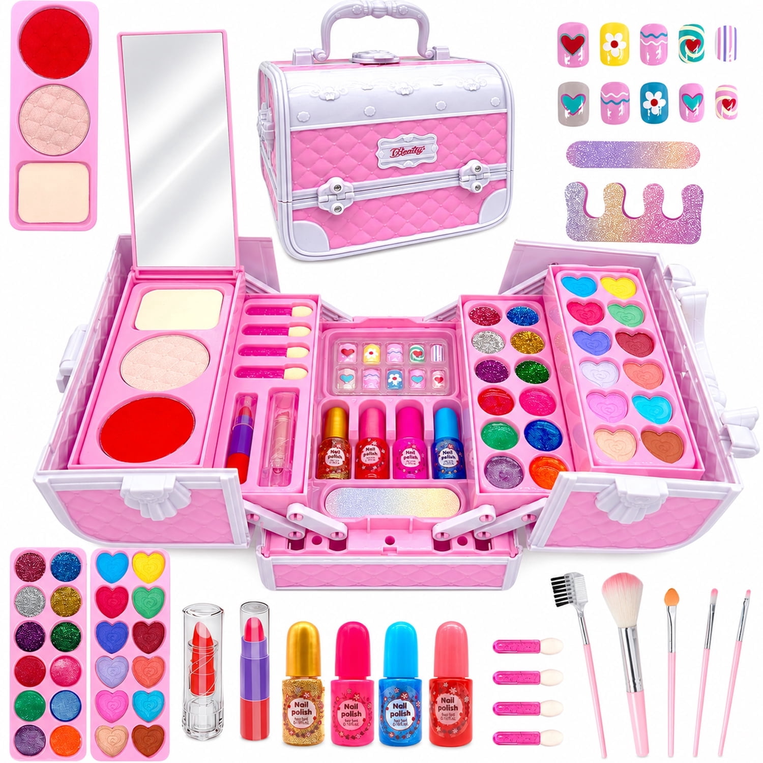 JoyStone JoyStone Kids Makeup Kit for Girls, Portable Pretend with Carry Case, Built-in Mirror, Colorful Eye Shadows, Brushes, Play Toy Gift for Kids Ages 3+