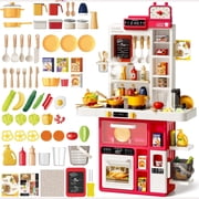 JoyStone 69PCS Kids Kitchen Playset,Play Kitchen Toy with Realistic Lights & Sounds,Pretend Steam, Play Sink & Oven, Menu Board & Other Kitchen Accessories Set 