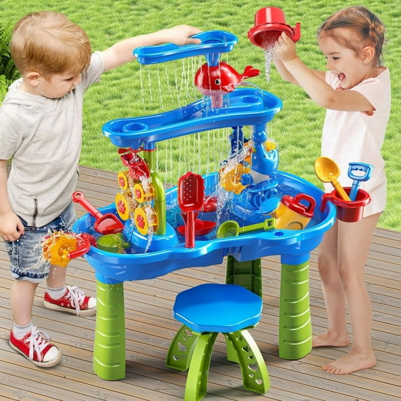 JoyStone Kids Sand Water Table for Beach, 41PCS Activity Sensory Play Table Toys for Toddlers, Water Activity Tables Summer Gift Toys for Outside Backyard for Kids Age 3-5
