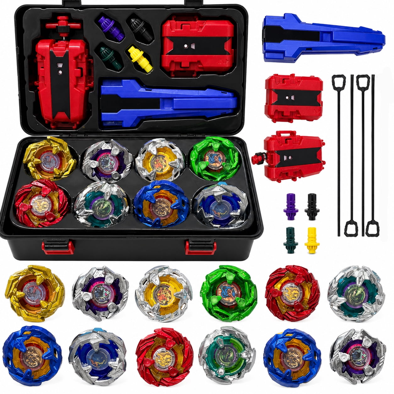 JoyStone JoyStone Battling Top Burst Gyro Toy Set with Portable Storage Box, 12 Alloy and ABS Spinning Tops, Dual Ripcord Launchers, Kids Ages 6+