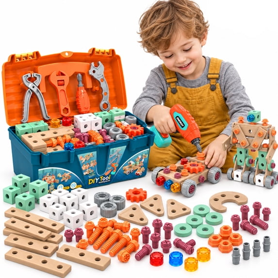 JoyStone Kids Tool Set with Electric Drill, DIY STEM Building Toys with Portable Toolbox, Pretend Play Construction Set for Boys and Girls Ages 3+