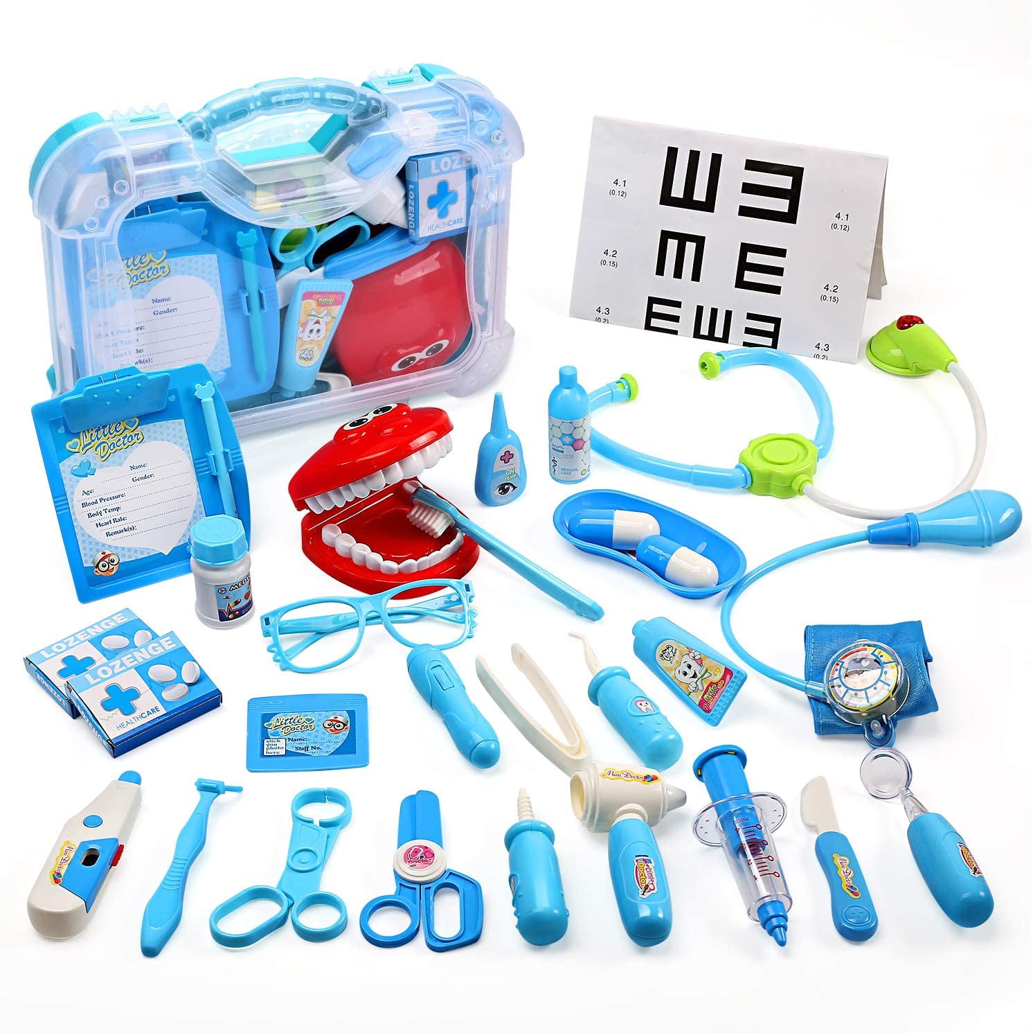 JoyStone Kids Toy Doctor Kit,30PCS Toy Medical Kits Pretend Play Dentist  Doctor Kits with Electronic Stethoscope and Carrying Case, Educational Toy